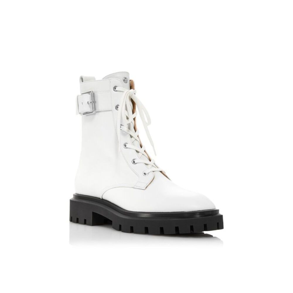 STUART WEITZMAN Womens White 1" Platform Toe Block Heel Leather Combat Boots 6 B